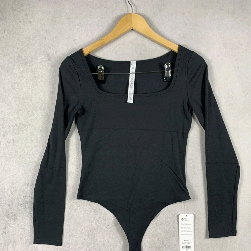 CRZ Yoga Women's Black Square Neck Long Sleeve Bodysuit Size Medium 8/10 NWT